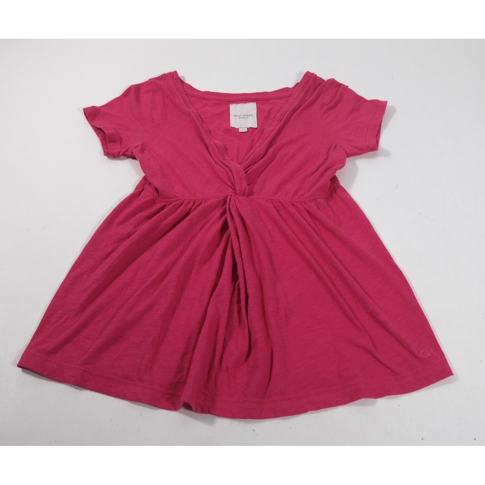 Gilly Hicks Top Womens L Pink V-Neck Empire Waist Twist Front Slub Knit Tee